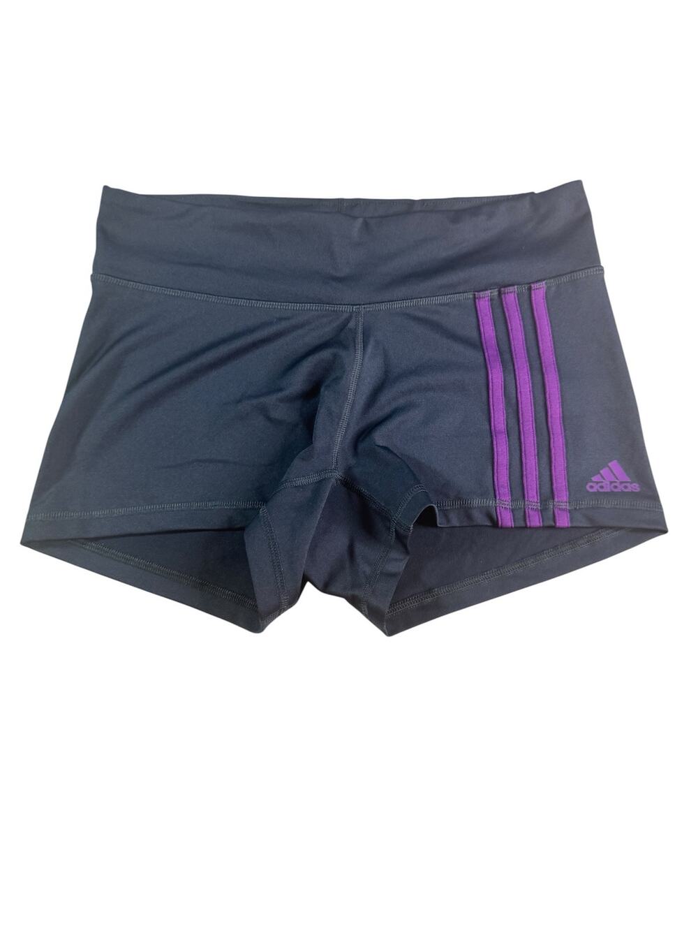 Adidas Climalite Womens Med Black Purple 3 Stripe Short Tights Compression Gym